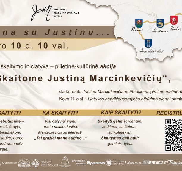 Kovo 10‑ąją Lietuva kviečiama susivienyti akcijoje  „Skaitome Justiną Marcinkevičių“